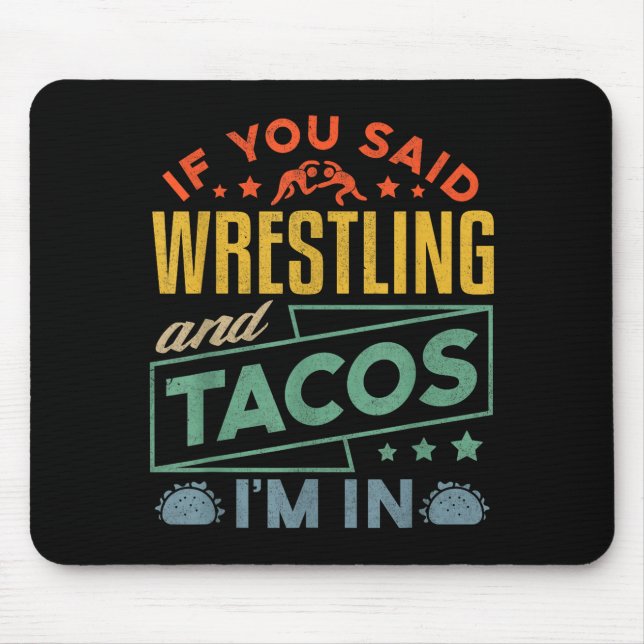 Funny Wrestling And Tacos Shirt Wrestle Retro Men  Mouse Pad (Front)