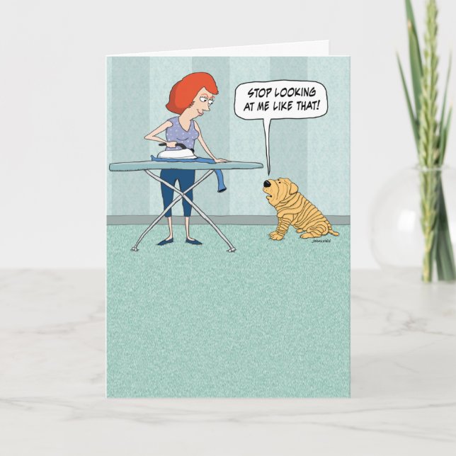 Funny Wrinkly Shar-Pei Dog Birthday Card (Front)