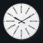 Funny Writer's Clock Writing Job Humour Wall Clock<br><div class="desc">"writer writing process method",  "gifts for writers authors",  "fun author novelist gift",  "humourous funny writer's humour",  "professional creative novelists write",  "edit revise review plan",  "think read profession joke",  "job career work office",  "publishing publisher reporter journalist" "panic curse stare coffee" "alcohol booze rewrite edit"</div>