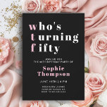 Funny WTF Pink Black Elegant 50th Birthday Party Invitation<br><div class="desc">Celebrate turning 50 with attitude and style! This funny WTF birthday invitation features a bold black and white design with a pop of vibrant pink — perfect for the woman who owns her milestone with humour and flair. The striking contrast between the black background and clean white text makes the...</div>