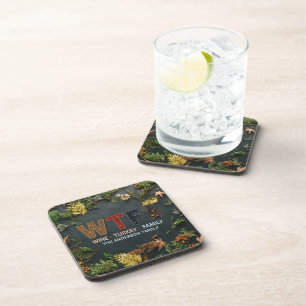 Funny WTF Wine Turkey Family Thanksgiving Coaster