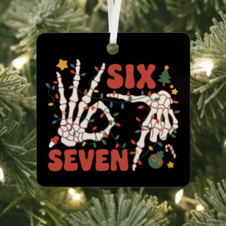 Funny Xmas 67 Skeleton Hand Six Seven Christmas  Metal Ornament