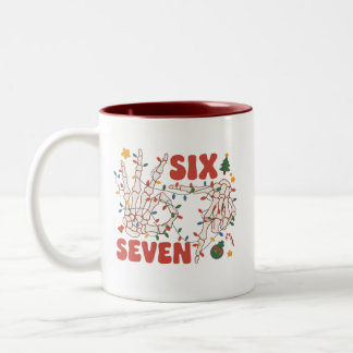 Funny Xmas 67 Skeleton Hand Six Seven Christmas  Two-Tone Coffee Mug