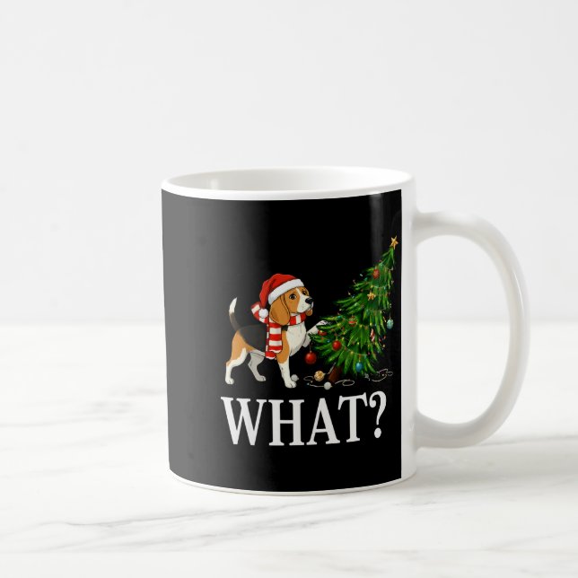 Funny Xmas Beagle Pushing Christmas Tree Over Dog  Coffee Mug (Right)