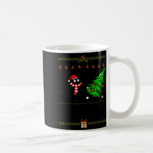 Funny Xmas Black Cat Pushing Christmas Tree Over C Coffee Mug