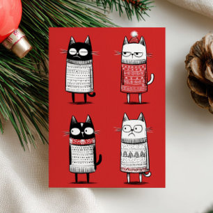 Funny Xmas Cats Lover Photo Red Meowy Christmas  Holiday Card