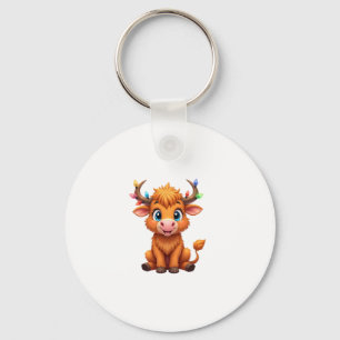 Funny Xmas Cow Lights Boys Girls Cute Highland Cow Keychain