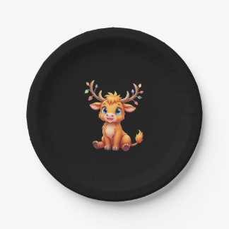 Funny Xmas Cow Lights Boys Girls Cute Highland Cow Paper Plate