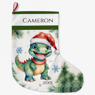 Funny Xmas Dinosaur Large Christmas Stocking
