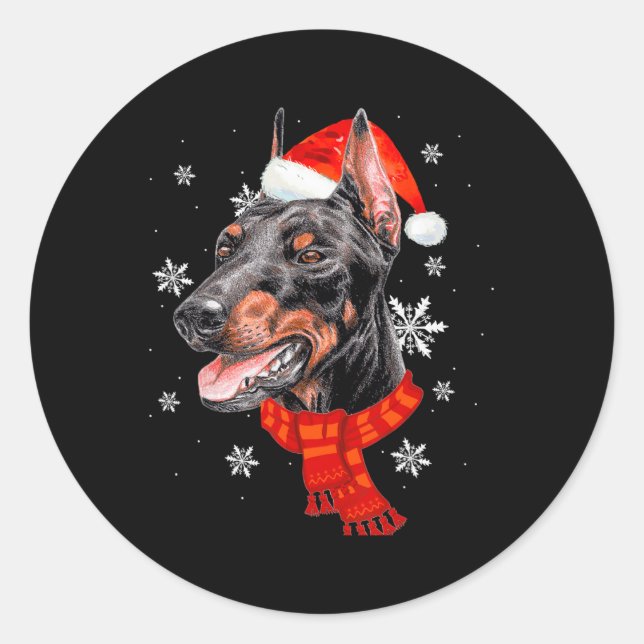 Funny Xmas Doberman Santa Dog Lovers Christmas Xma Classic Round Sticker (Front)