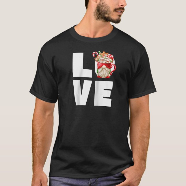 Funny Xmas Gnome With Gingerbread Cocoa Cup Love C T-Shirt (Front)
