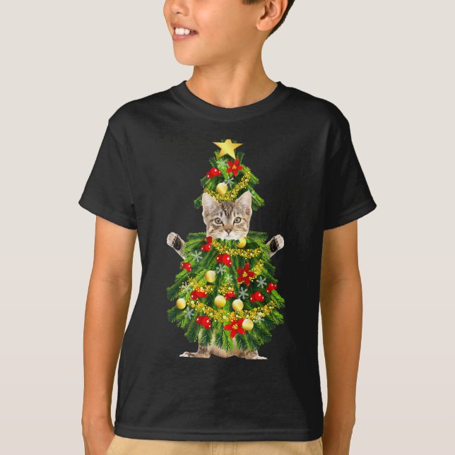 Funny Xmas Holiday Cat Christmas Tree For Cat Kitt T-Shirt (Front)