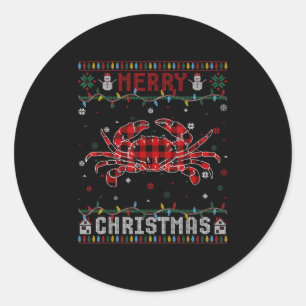 Funny Xmas Lighting Crab Lovers Ugly Christmas Swe Classic Round Sticker