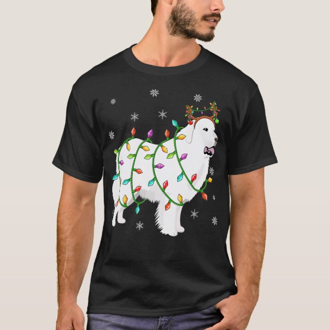 Funny Xmas Lighting Reindeer Hat Great Pyrenees Ch T-Shirt (Front)