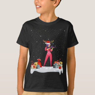 Funny Xmas Lighting Reindeer Santa Hat Biathlon Ch T-Shirt