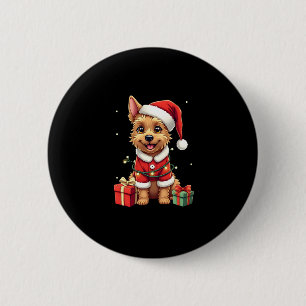 Funny Xmas Lighting Santa Border Terrier Dog Chris 2 Inch Round Button