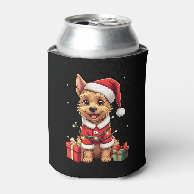 Funny Xmas Lighting Santa Border Terrier Dog Chris Can Cooler (Can Front)