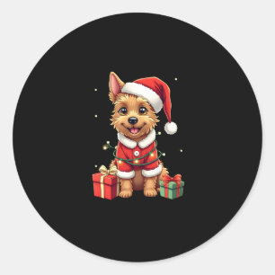 Funny Xmas Lighting Santa Border Terrier Dog Chris Classic Round Sticker