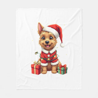 Funny Xmas Lighting Santa Border Terrier Dog Chris Fleece Blanket