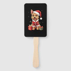 Funny Xmas Lighting Santa Border Terrier Dog Chris Hand Fan