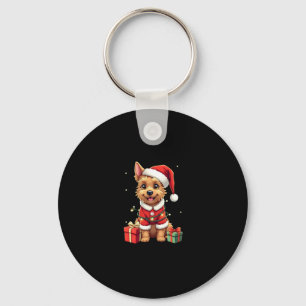 Funny Xmas Lighting Santa Border Terrier Dog Chris Keychain