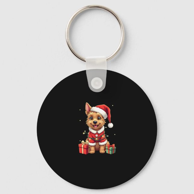 Funny Xmas Lighting Santa Border Terrier Dog Chris Keychain (Front)