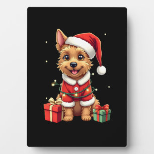 Funny Xmas Lighting Santa Border Terrier Dog Chris Plaque