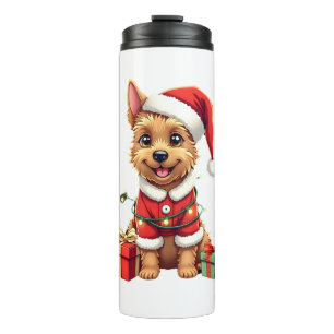 Funny Xmas Lighting Santa Border Terrier Dog Chris Thermal Tumbler