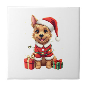 Funny Xmas Lighting Santa Border Terrier Dog Chris Tile