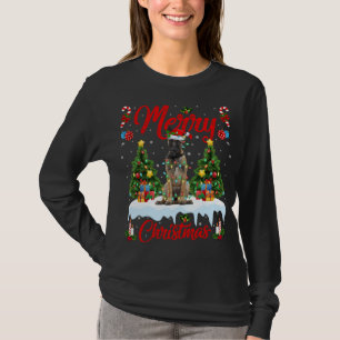 Funny Xmas Lighting Santa Hat Belgian Malinois Dog T-Shirt