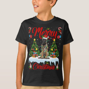 Funny Xmas Lighting Santa Hat Belgian Malinois Dog T-Shirt