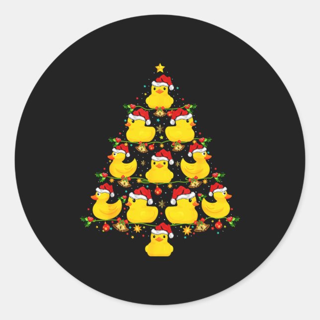 Funny Xmas Lighting Santa Hat Rubber Duck Christma Classic Round Sticker (Front)