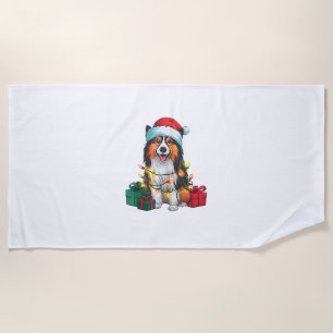 Funny Xmas Lighting Santa Hat Tamaskan Dog Christm Beach Towel