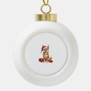 Funny Xmas Lighting Santa Hat Tamaskan Dog Christm Ceramic Ball Christmas Ornament