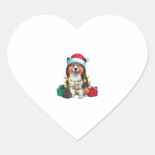 Funny Xmas Lighting Santa Hat Tamaskan Dog Christm Heart Sticker