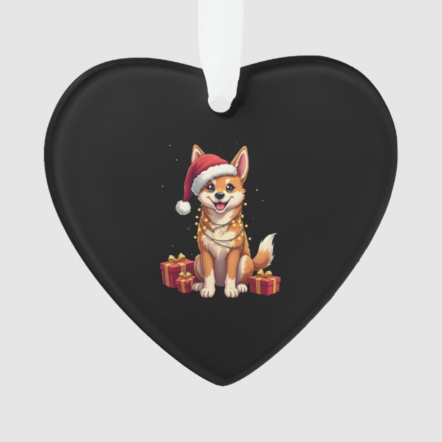 Funny Xmas Lighting Santa Hat Tamaskan Dog Christm Ornament (Front)