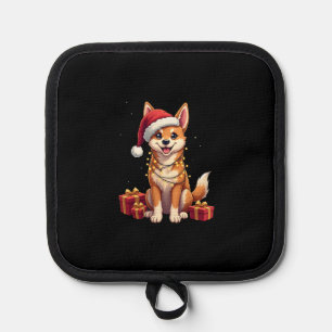 Funny Xmas Lighting Santa Hat Tamaskan Dog Christm Pot Holder
