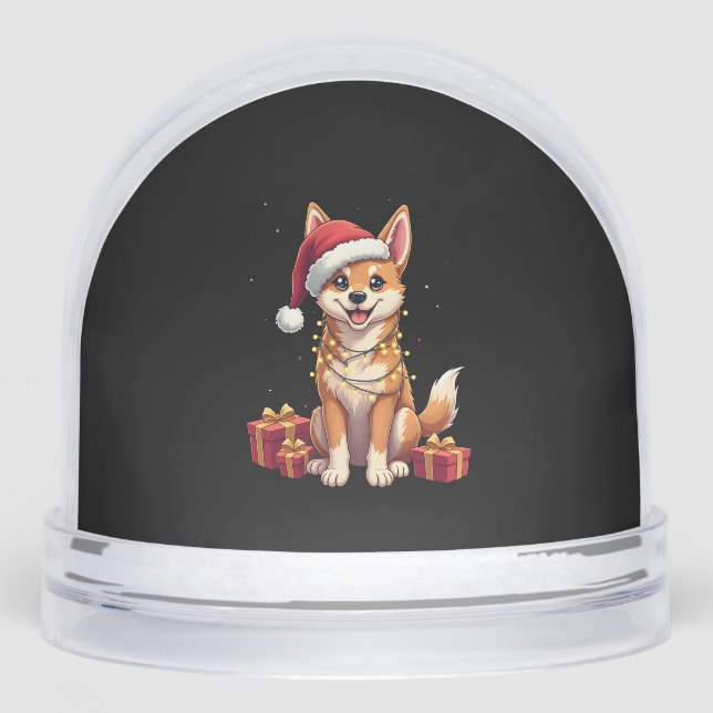 Funny Xmas Lighting Santa Hat Tamaskan Dog Christm Snowglobe (Front)
