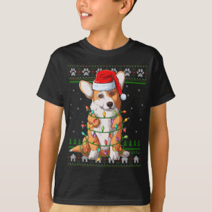 Funny Xmas Lighting Santa Hat Ugly Welsh Corgi Chr T-Shirt