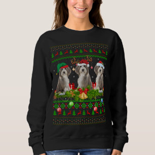 Funny Xmas Lighting Santa Ugly Bearded Collie Dog Sweatshirt