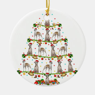 Funny Xmas Lighting Santa Whippet Christmas Tree Ceramic Ornament