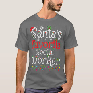 Funny Xmas Lighting Santa's Favourite Social Worke T-Shirt