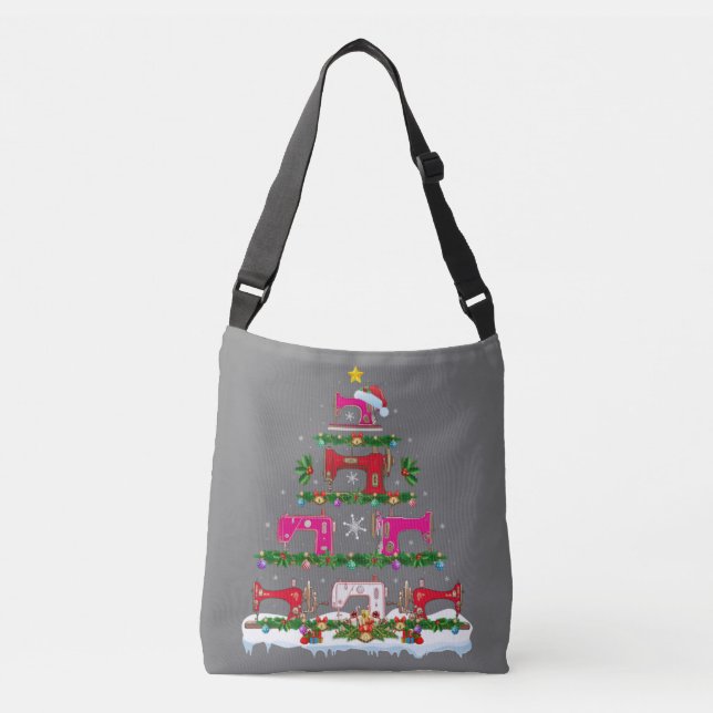 Funny Xmas Lighting Sewing Machine Christmas Tree Crossbody Bag (Front)