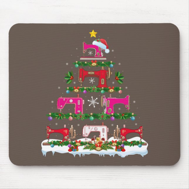 Funny Xmas Lighting Sewing Machine Christmas Tree Mouse Pad (Front)