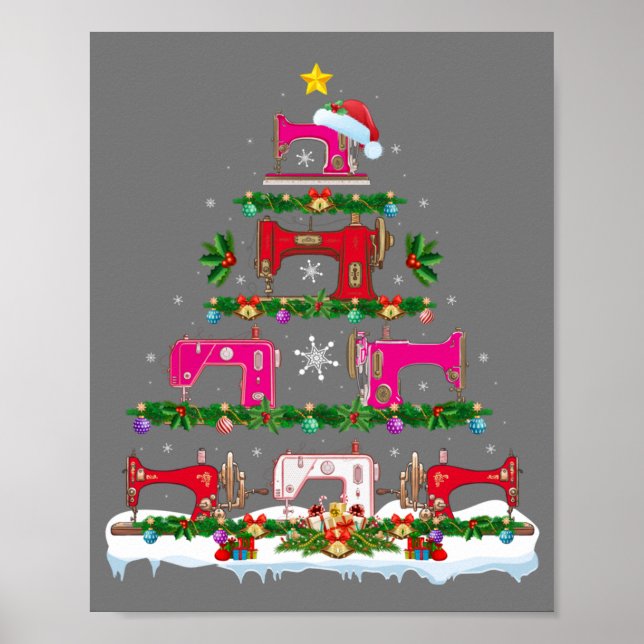 Funny Xmas Lighting Sewing Machine Christmas Tree Poster (Front)