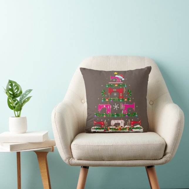 Funny Xmas Lighting Sewing Machine Christmas Tree Throw Pillow (Chair)