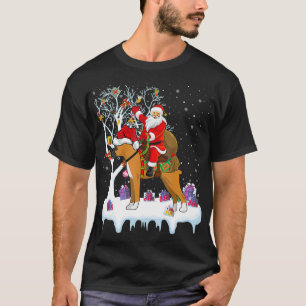 Funny Xmas Lighting Tree Santa Riding Boer Dog Chr T-Shirt
