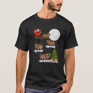 Funny Xmas Lighting Tree Santa Riding Caracal Chri T-Shirt