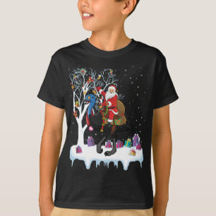 Funny Xmas Lighting Tree Santa Riding Cassowary Ch T-Shirt