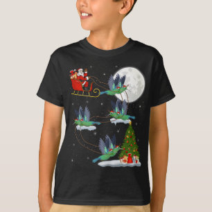 Funny Xmas Lighting Tree Santa Riding Hummingbird  T-Shirt